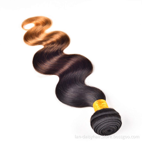 Ombre Hair Extensions India Body Wave Color T1b/4/27 Peruvian Human Hair Bundles Three Tone Color Remy Hair Weaves In Wholesale